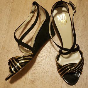 Mango black and gold strappy wedge - new never worn